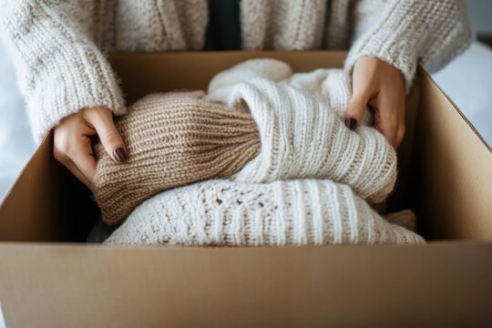 Sorting cozy knitwear for a seasonal wardrobe transition and donation at home