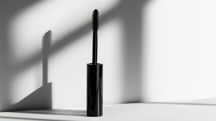 Obraz premium Black mascara wand in minimalist setting.