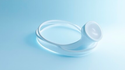 A minimalist stethoscope in white, glowing softly against a blue gradient.