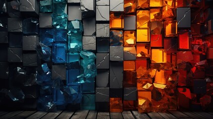 Parches brillantes de materiales de construcciÃ³n hÃ¡bilmente ensamblados en un Ãºnico bodegÃ³n en el que cada elemento destaca por su forma y color, creando una impresiÃ³n visual armoniosa