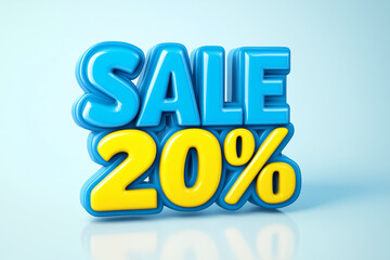 3D SALE 20% design with bold shiny blue letters