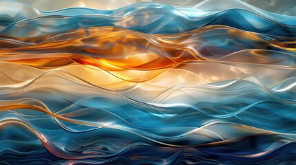 Horizontal waves background in hues of light blue, dark amber, and eggshell, abstract and vibrant