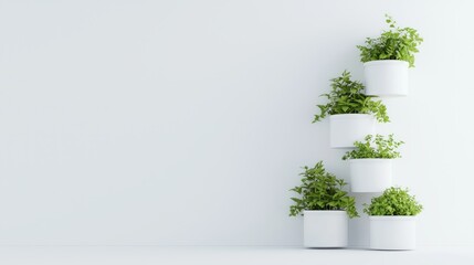 Obraz premium Serenity in Green: Minimalistic Vertical Planters Filled with Lush Greens - Cinematic Ultra-Detailed Image