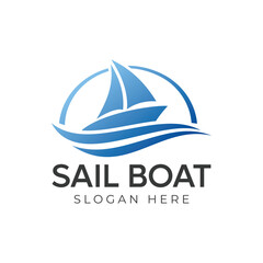 Modern and minimal boat logo icon, beach island vector template