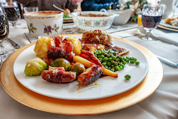 Close up view of a roast Christmas dinner