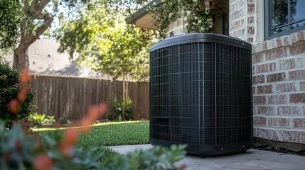 Outdoor air conditioning unit beside a house.
