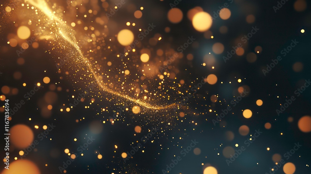 Wall mural abstract background with glowing particles and light streaks. abstract light speed and golden partic