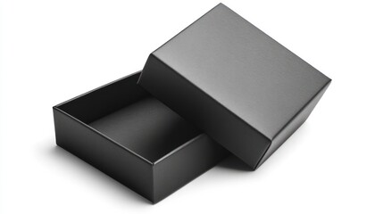 Open black square gift box isolated on white.