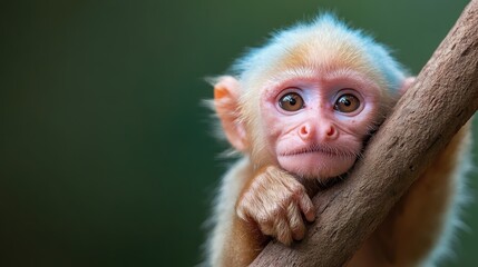 A young monkey leans against a branch, with a thoughtful expression, highlighting the playful yet curious nature of wildlife, connecting viewers to the animal world.