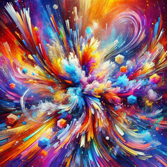 Emotion of joy is represented as a burst of colorful, abstract shapes and patterns