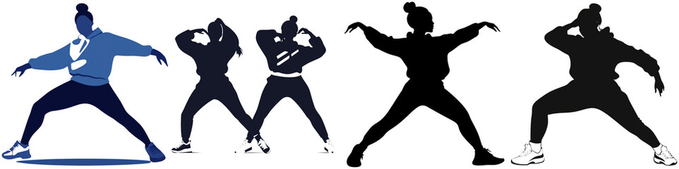 In Row Dance Run in Korea, A dynamic depiction of figures in various poses, showcasing movement and expression.