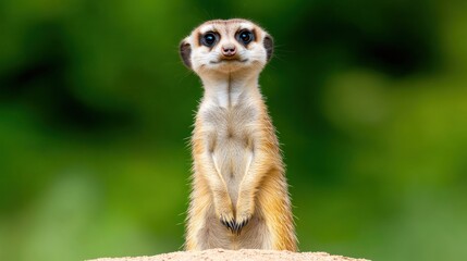 Fototapeta premium A meerkat standing upright, observing its surroundings curiously.