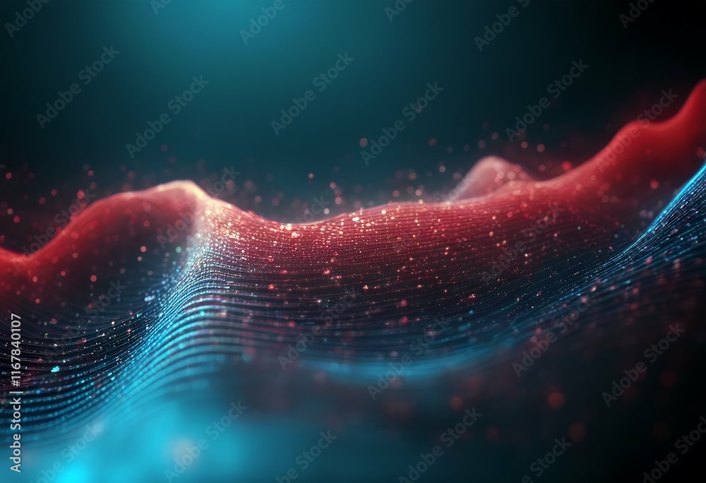 Wall mural sound abstract background red wave points 3d data illustration blue abstract wave g