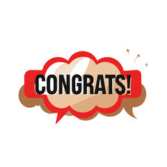 Congrats text in speech bubble with red and beige design