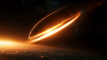 Fiery spaceship entering atmosphere.