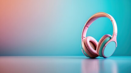 A chic and contemporary image featuring pink headphones elegantly positioned on a contrasting blue background, evoking feelings of sophistication and style in audio gear.
