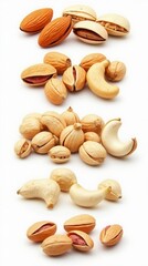 Almond, Pistachios, Cashew Nuts Set. Watercolor Nut Collection. Different Types Of Nut Isolated, Food