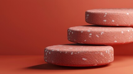 Soft textured circular objects stacked on a vibrant orange background highlighting minimalistic design