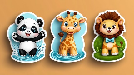 Obraz premium Playful Baby Animal Stickers Collection