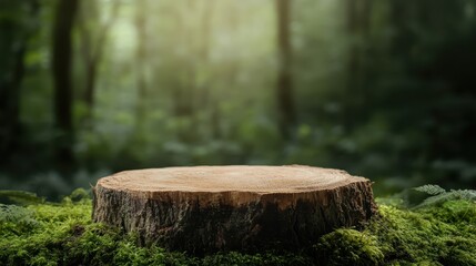 A detailed shot of a tree stump nestled in lush green forest foliage, showcasing the beauty of nature and the cycles of life and decay in an enchanting woodland.