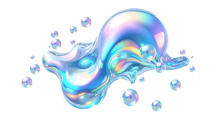 shiny bubbles fluid holographic Iridescent 3d render icon isolated on transparent background 