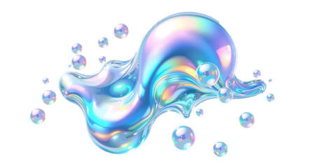 shiny bubbles fluid holographic Iridescent 3d render icon isolated on transparent background 