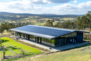 Obraz premium Stunning Modern Sustainable Home with Solar Panels