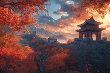 Fototapeta premium Iconic View of the Great Wall of China in the Serene Countryside
