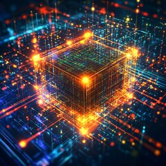 Glowing Quantum Computer Particle Image
