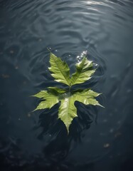 Naklejka premium A single leaf floating gently on water surface, isolated flyer mockup, tranquility, leaf