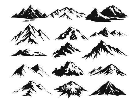 hand drawn mountain collection set