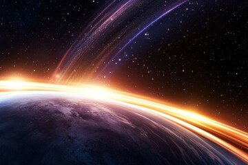 Obraz premium Planet with a bright orange sun in the sky