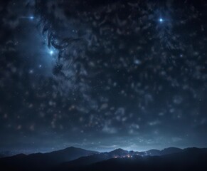 Naklejka premium Dark blue night sky with glittering stars and bokeh effect , Sparkle, Sky, Night