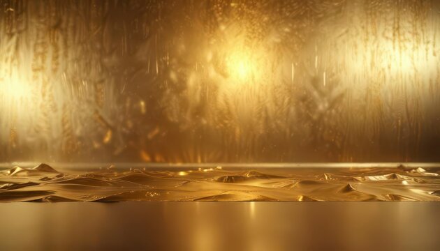Dazzling light effects on a gold foil backdrop with subtle reflections and metallic textures,  luminous,  glow,  dazzling