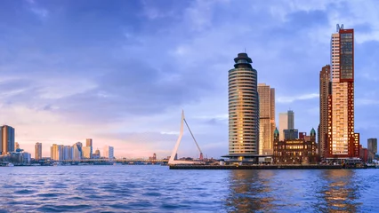 City Landscape, panorama - view on Erasmus Bridge and district Feijenoord city of Rotterdam, The Netherlands, banner