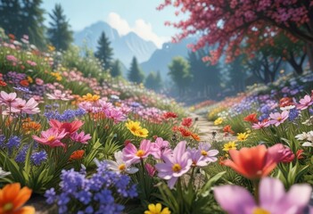 Obraz premium Colorful illustration of blooming flowers in spring, season, flowers, bloom