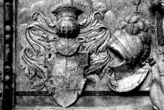 Knight Armor Shield Crest Black and White Door Detail