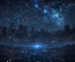 Fototapeta premium Dark blue night sky with glittering bokeh and starry light art, magical atmosphere, cosmic wonder, dark blue, glitter, cosmos