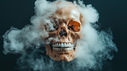 An evocative image of a skull enveloped in dense smoke, highlighting themes of life, death, and the mysteries that linger in the shadows of existence.