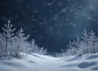 Frosty winter landscape with delicate hand-drawn snowflakes against a deep blue background,  winter wonderland,  nature,  snowflake
