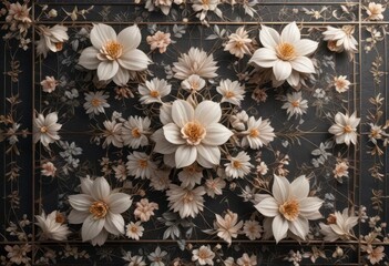 Geometric floral design on a subtle grid background,  wallpaper,  decorative arts,  texture