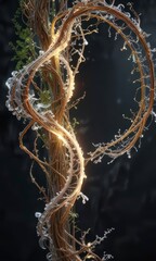 Glowing tendrils wrap around a crystalline structure,  neon,  radiant,  luminous