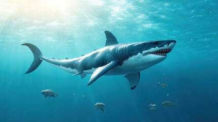 Naklejka premium A realistic depiction of a shark swimming underwater.