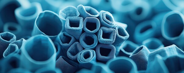Environmental engineering sustainability remediation Concept. A close-up view of intricate blue structures resembling cellular or microscopic forms.