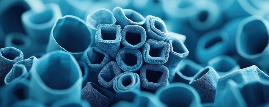 Environmental engineering sustainability remediation Concept. A close-up view of intricate blue structures resembling cellular or microscopic forms.