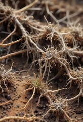 Fungal hyphae network in soil under microscope,  ecology, fungus,  ecosystem