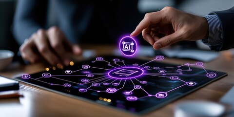 AI Integration Innovative Technology Network on Digital Tablet Display