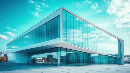 Museum with modern architecture, sleek geometric design, glass and steel exterior, bright and airy atmosphere, cultural landmark