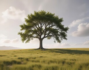 Obraz premium Single tree in a field with a white background, countryside, solitude, nature