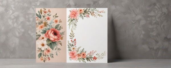 Vertical Greeting Card Mockup with Floral Pattern and Ribbon,  present,  ribbon,  bow